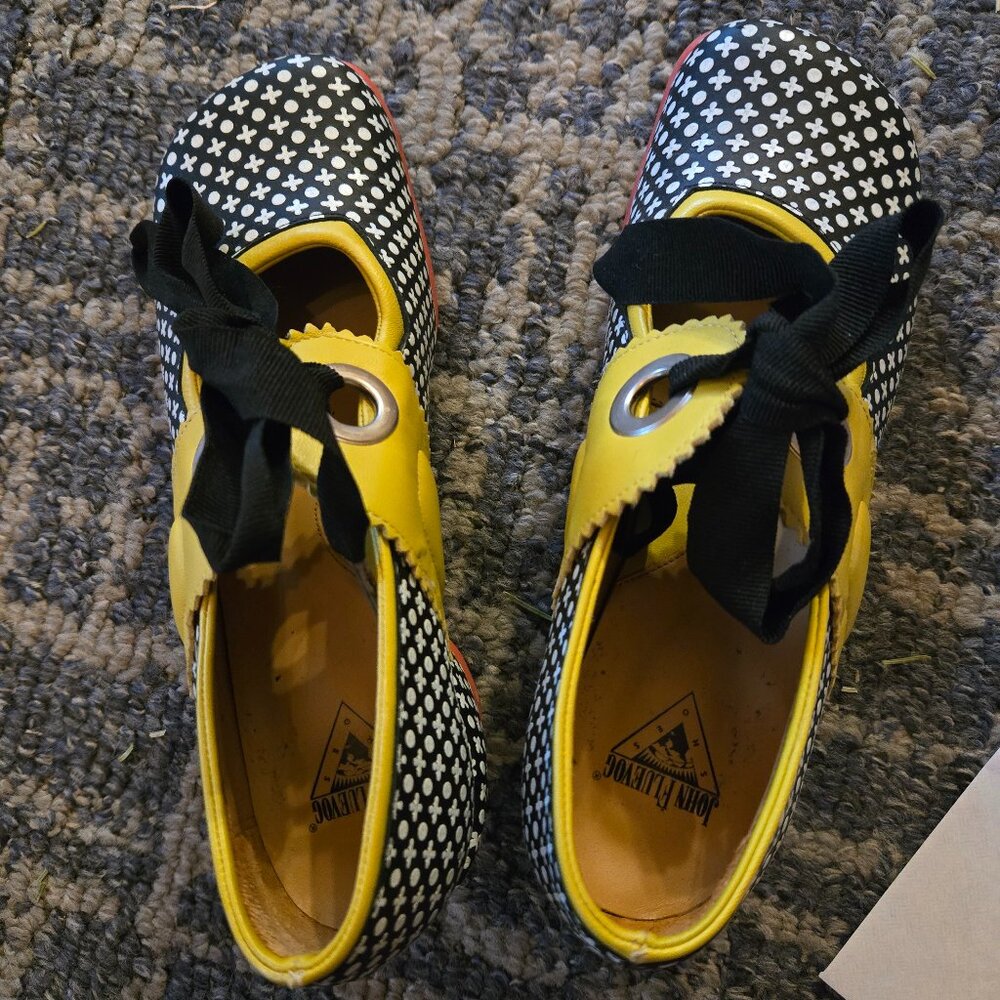 John Fluevog Adele. Size 7.5 EUC. $135. Black, White, Yellow, Red
